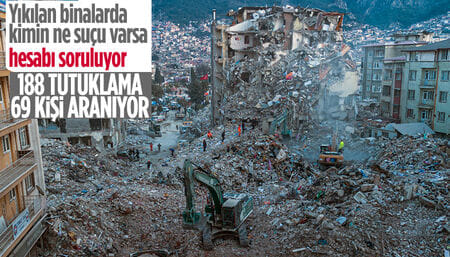 Depremlerde yıkılan binalarla ilgili tutuklananların sayısı 188'e yükseldi