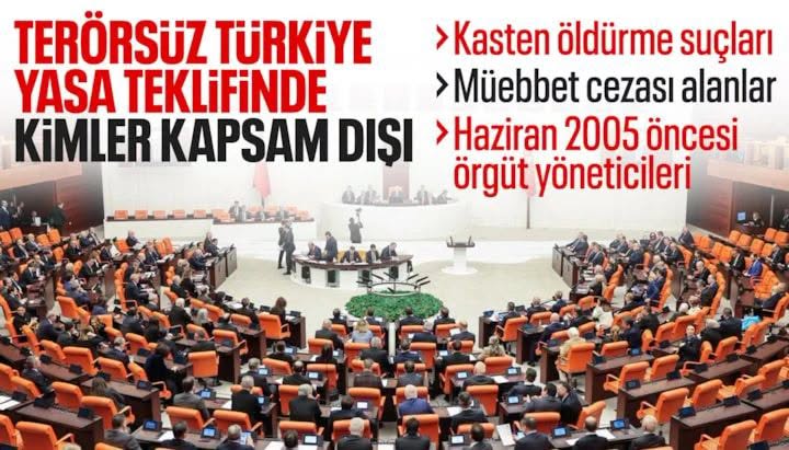 Çerçeve yasa: Örgüt yöneticileri, kasten öldürme suçu işleyenler, müebbet hapis cezası alanlar kapsam dışı