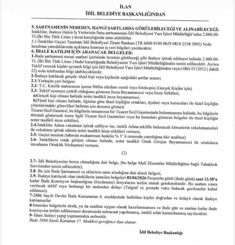 İdil Belediyesi 12 Dükkânı Satışa Çıkardı