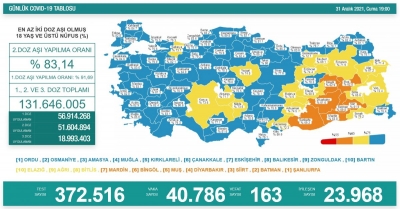 31 Aralık Türkiye'de koronavirüs tablosu