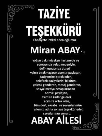 Abay Ailesinin Taziye Teşekkür Mesajı