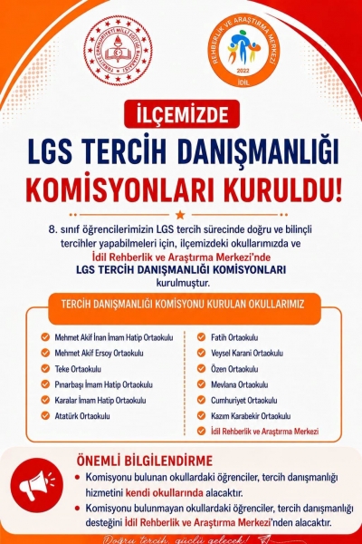 İDİL'DE LGS TERCİH DANIŞMANLIĞI KOMİSYONLARI GÖREVE BAŞLIYOR