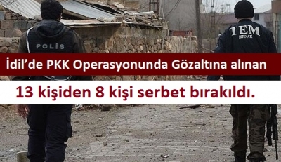 İdil’de PKK Operasyonunda Gözaltına alınan 13 kişiden 8 kişi serbet bırakıldı.