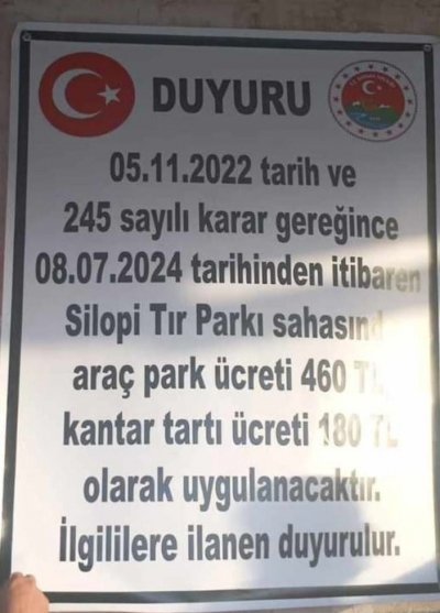 Silopi Habur Tır Parkı’nda park ve kantar ücretlerine yüzde 75 zam