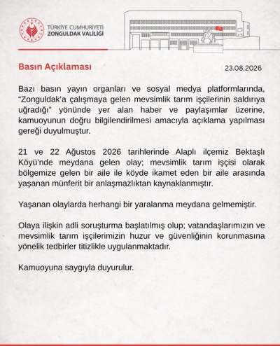 Zonguldak Valiliği, Şırnaklı mevsimlik tarım işçileriyle ilgili açıklama yaptı